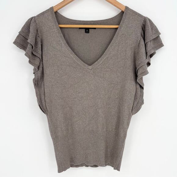 Express Mocha Brown Shimmer Ruffle Sleeve V-neck Top Size XS - Picture 2 of 6